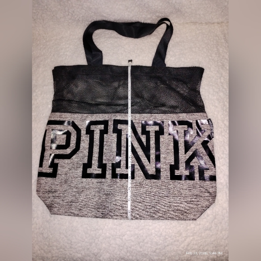 "PINK" VICTORIA'S SECRET GRAY AND BLACK MEDIUM TOTE BAG - Picture 6 of 10